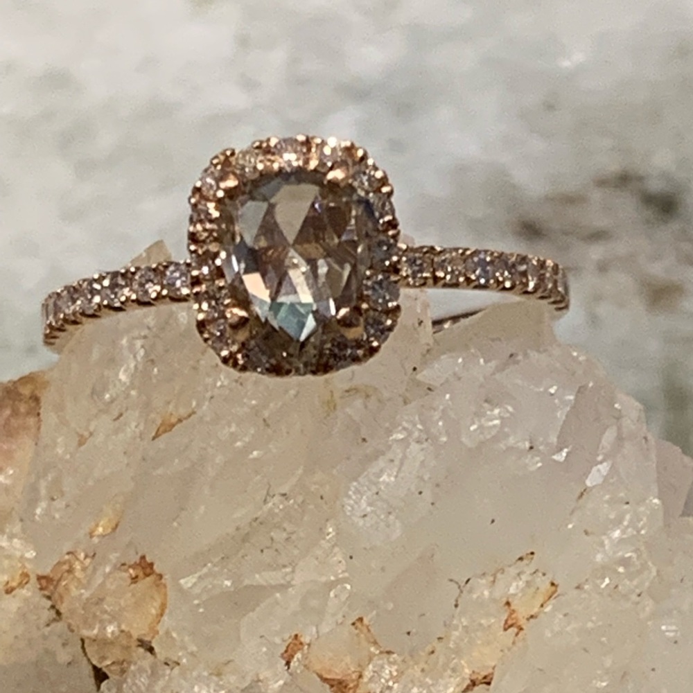 14k rose cut pear shape engagement ring